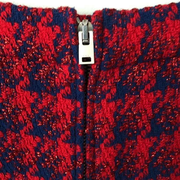 IRO Quisera Red/Blue Frayed Metallic Tweed Mini Skirt Size 34 US 2(XS) - Picture 3 of 7